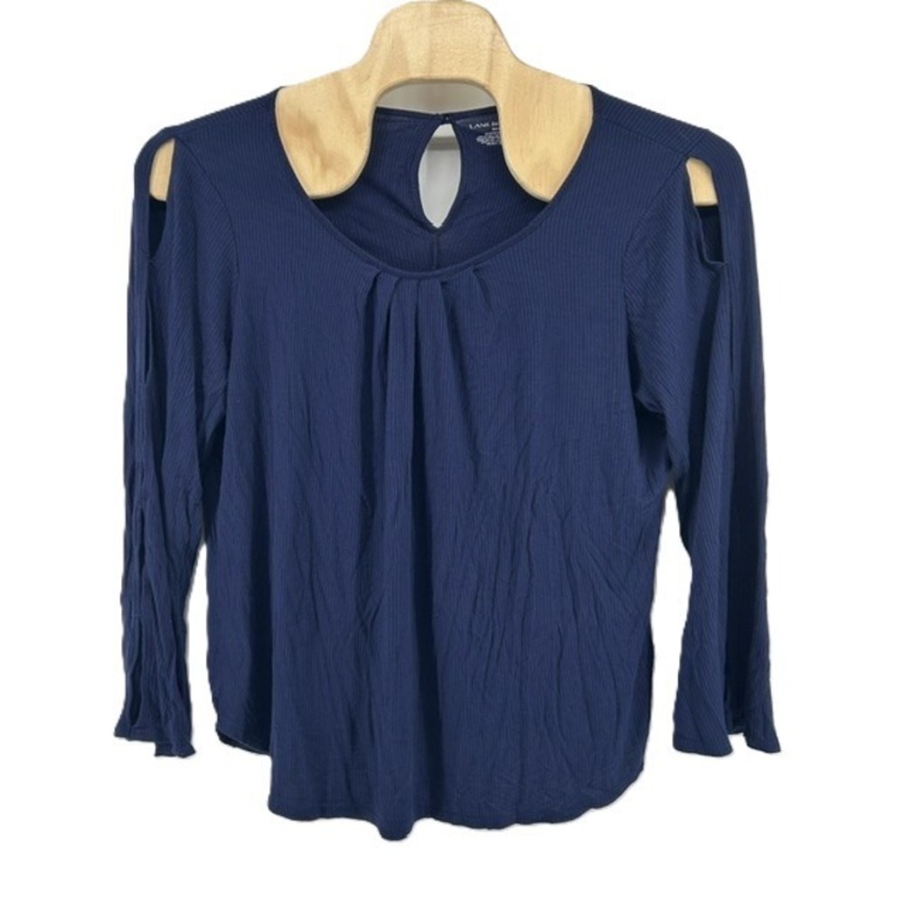 Lane Bryant Navy Blue Ribbed Cold Shoulder Pleated Top 22/24 Plus Size
